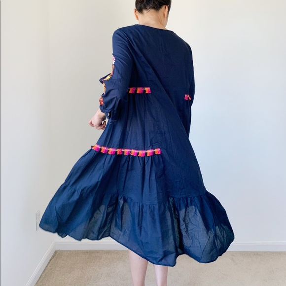 LAST PIECE - Embroidered tassel cotton linen dress - Picture 3 of 8